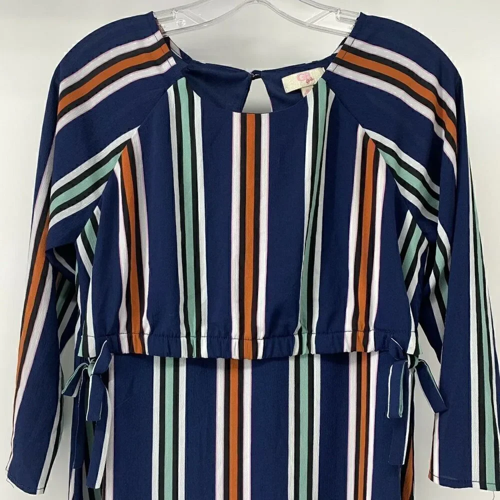 Gianni Bini Girls XL Blue Striped Layered Dress